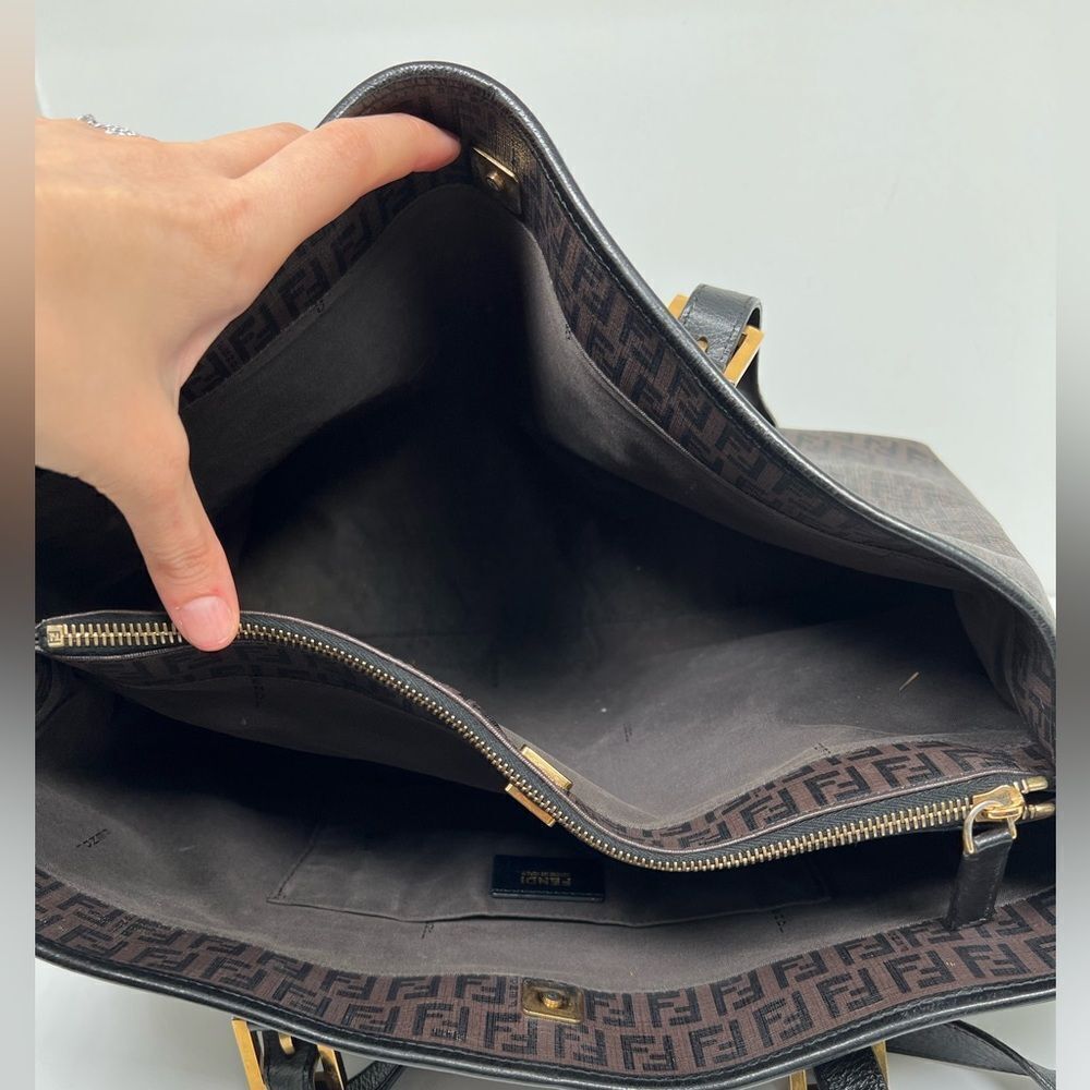 Auth FENDI Zucchino Tote Shoulder Bag Brown Black PVC Leather - Picture 7 of 15